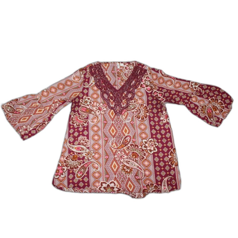 Womens BOHO Chic Blouse Tunic V Neck Size Small Est 1946